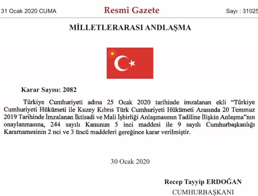 Erdoğan KKTC’ye 170 milyon TL destek içeren kararnameyi imzaladı