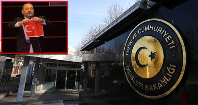 Irkçı Yunan milletvekilinin Türk Bayrağını yırtmasına Türkiye’den ilk tepki