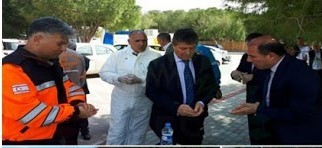 Üstel Salamis Hotel’e giderek, yemek çadırını ziyaret edip ve son gelişmeler hakkında bilgi aldı