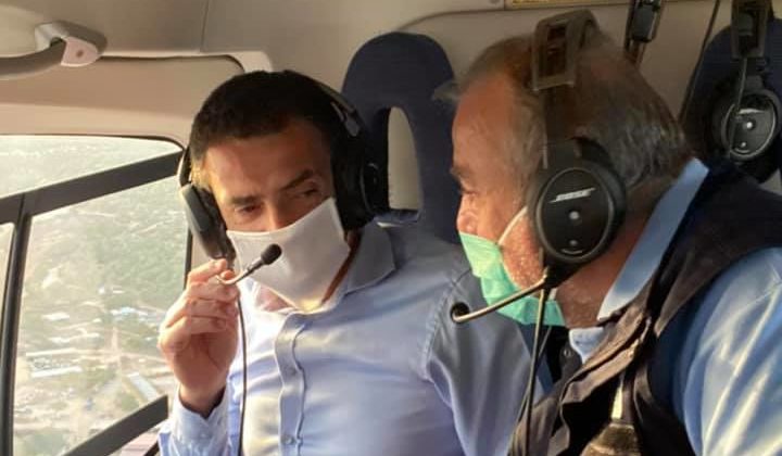 Bakan Oğuz yangın bölgesini helikopter ile gözlemledi