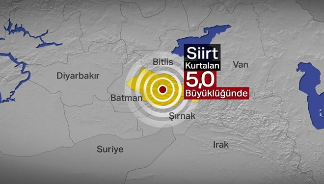 Siirt’te 5 büyüklüğünde deprem