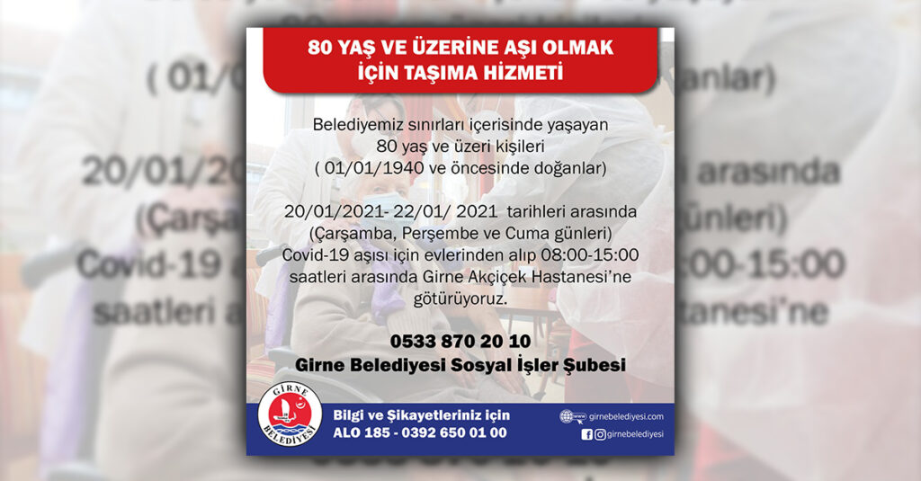 Girne Belediyesi, 80 yaş üstü vatandaşlara aşı için ‘hastaneye servis’ sağlayacak