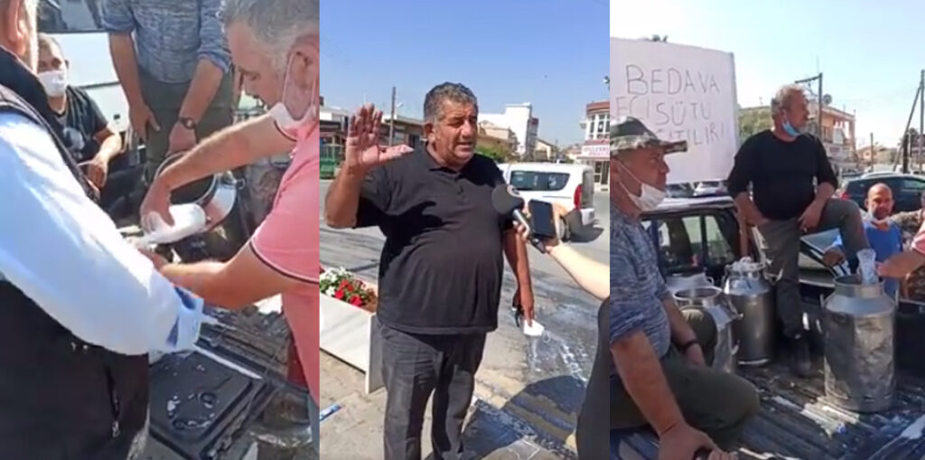 Keçi üreticisi elinde kalan sütü halka dağıtarak eylem yaptı