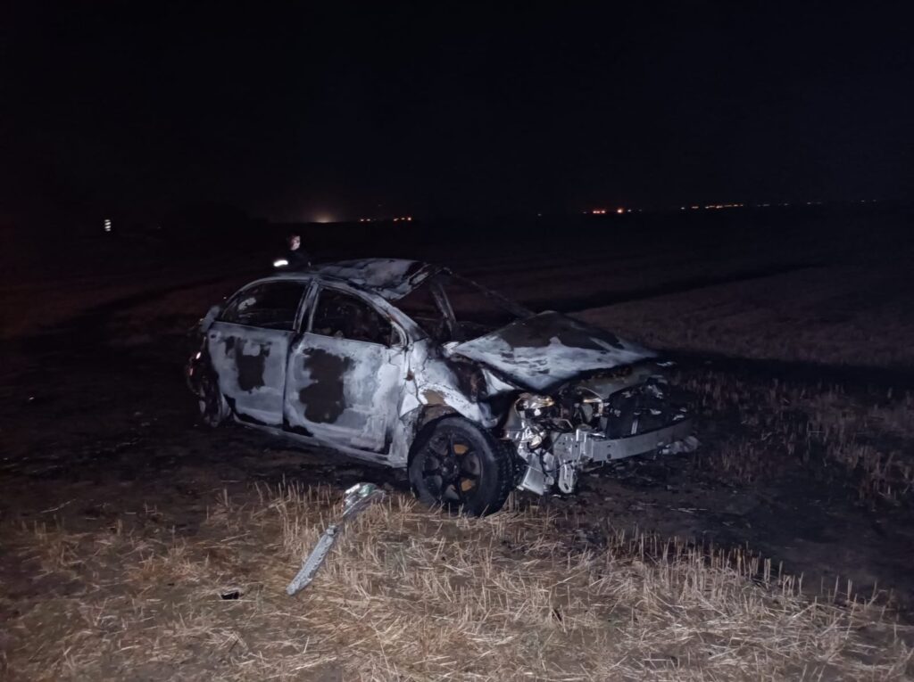 Türkmenköy – Dörtyol ana yolundaki kazada araç tamamen yandı