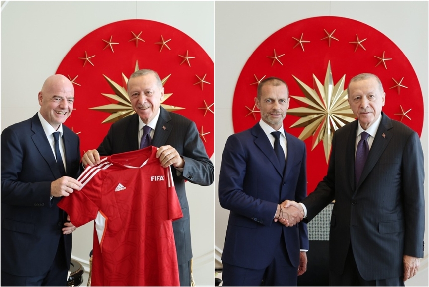 Cumhurbaşkanı Erdoğan, FIFA Başkanı Infantino ve UEFA Başkanı Ceferin’i kabul etti