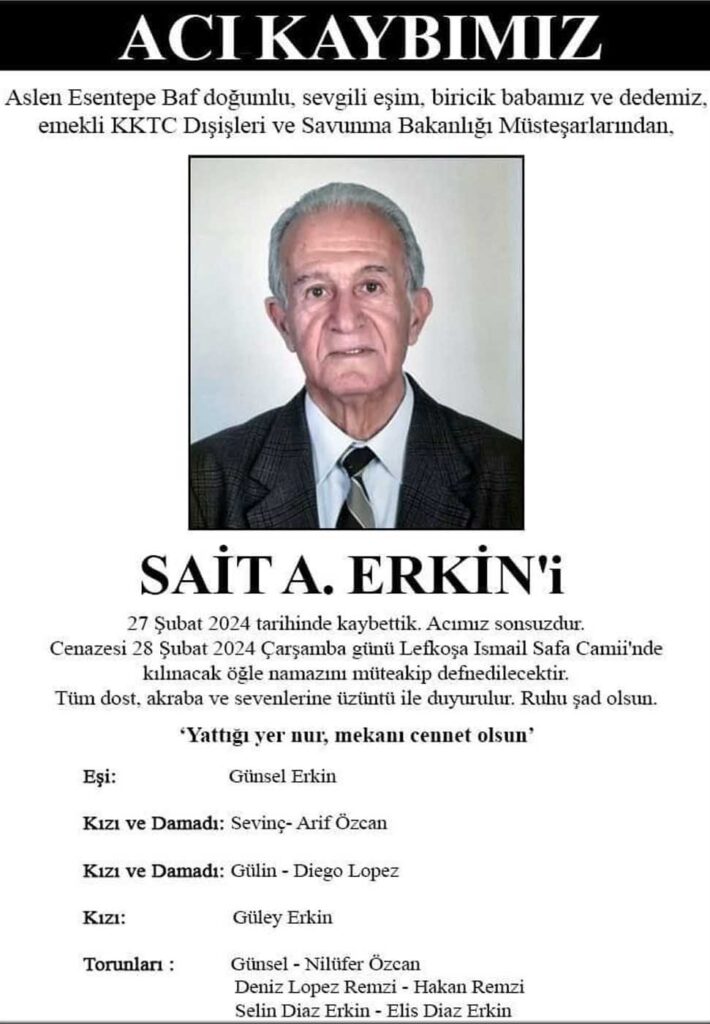 Emekli Dışişleri ve Savunma Bakanlığı Müsteşarı Sait Erkin hayatını kaybetti